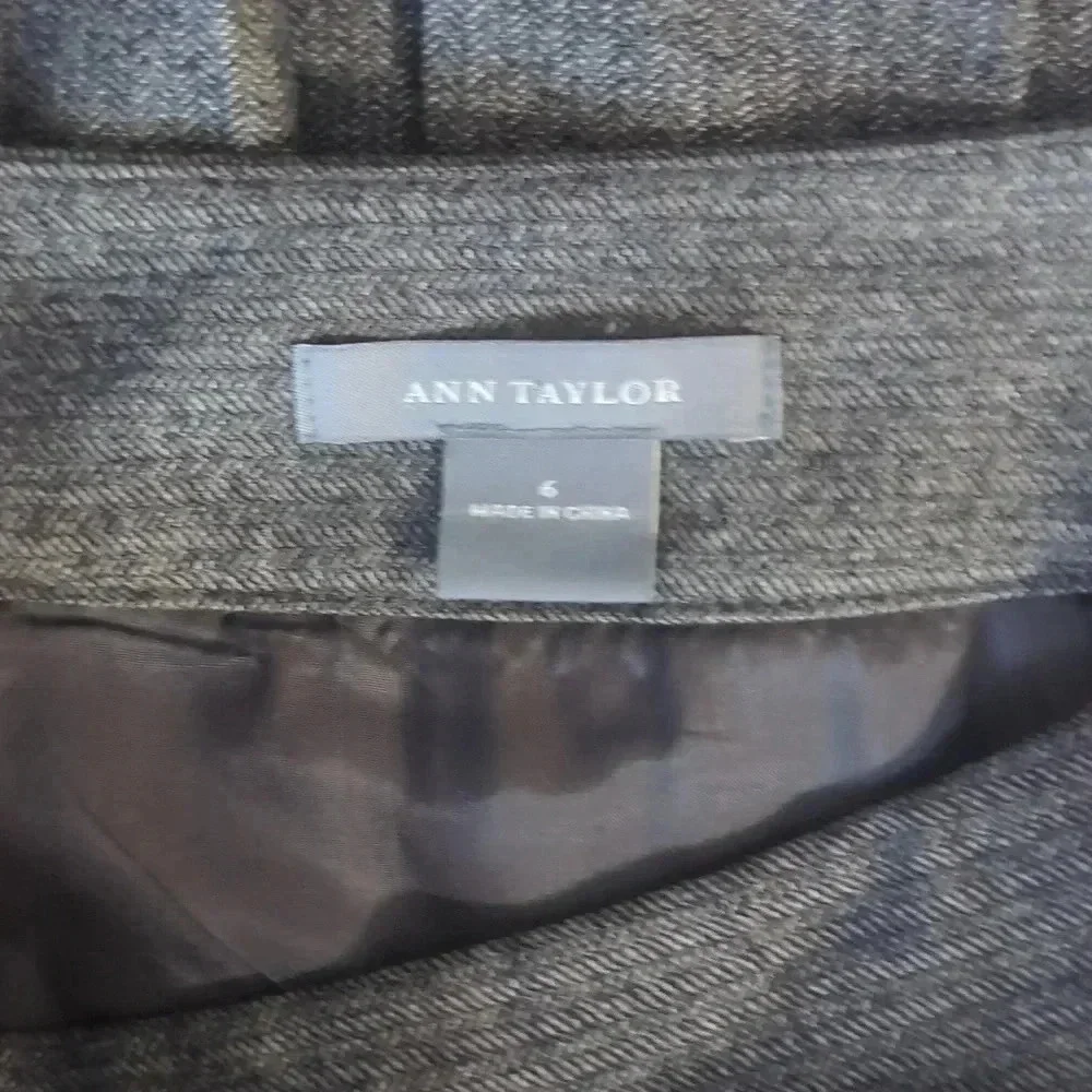 Ann Taylor Wool Cashmere Blend Dark Brown Herringbone Skirt